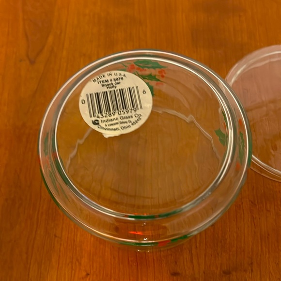 Indiana Glass Snack Jar Holly Candy Jar With Lid Item # 5979 Made in USA - Picture 3 of 5